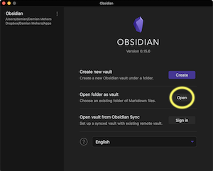Open folder as vault inside Obsidian